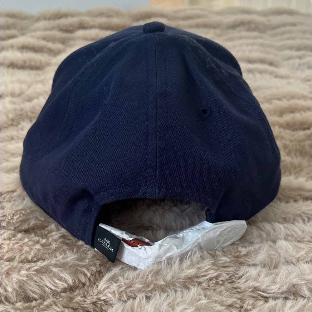 NWOT Coach Navy Leather Strap Hat Cap Unisex Adjustable Logo - Picture 3 of 3